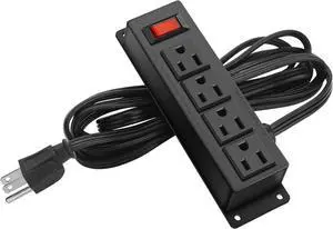 Wall Mount Power Outlet Strip, 4 Outlet Mountable Power Strip with Switch, Under Desk Power Strip Connect with 6ft Cord Mount Under Desk, Workbench, Nightstand, Dresser, Table.(Black)