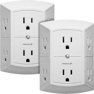 Fosmon 6-Outlet Wall Plug, Six Plug Outlet Adapter, Multiple 6 Way Wall Plug Extender for Travel, Cruise, Dorm, Home and Office, 15A 125V 1875W, 3 Prong, 2 Pack