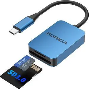 FORIDA USB C SD Card Reader, USB 3.0 High Speed Dual Card Adapter Support DDR200 UP to 170MB/S, Compatible with V30 V60 V90 SD/TF Card, 2 Card Works Simultaneously for MacBook,iPhone