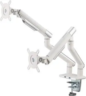 POUT E12 Dual Monitor Arm Mount Stand  Adjustable Full Motion Desk Mount for 17-32 Screens, Supports 4-22lbs per Arm, VESA 75x75mm & 100x100mm (White/Silver)