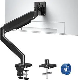 MOUNTUP Monitor Desk Mount Fits 22-42'' Heavy Duty Widescreen, Gas Spring Monitors Stand for Desk, Holds 4.4-33 lbs Larger Screen, Ultrawide Monitor Arm with USB, VESA Mount Clamp/Grommet Base