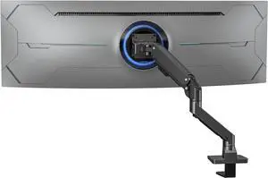 Heavy Duty Monitor Arm Aluminum Single Gas Spring Monitor Arm Suit for Flat/Ultrawide/Cruved Screen 34-49 inch and New 57 inches Screen Weight Capacity up to 44lbsBlack
