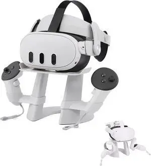 Design VR Stand Compatible with Quest 3S/Quest 3/Quest 2/ Quest/Rift S/Valve Index Headset, and Touch Controllers Accessories(White)