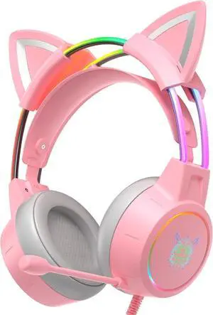 Gaming Headset with Mic, 3.5mm Lightweight Headphones with RGB Aluminum Frame, Surround Sound, Compatible with PS4 PS5 Xbox One(Adapter Not Included) PC Mobile Phone (Pink)