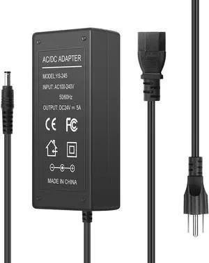 24V 5A AC DC Power Supply Adapter, 120W AC Adapter, 100-240V 50-60Hz AC to DC 24 Volt 5 Amp Power Cord, 5.5mm x 2.5mm Barrel Plug, 24VDC Power Supply Transformer