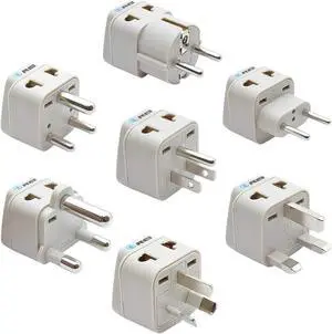 OREI 7 World Travel Adapter Plug Set Safe Grounded for Europe, Germany, Italy, S. Africa, China, Australia, UK, India and More