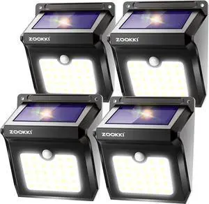 Solar Outdoor Lights -120° Illumination Solar Motion Sensor Lights Outdoor - IP65 Waterproof Wireless Security Outdoor Solar Powered Lights for Garden Fence Patio Deck28LED 4-Pack