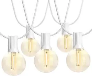 SUNTHIN White Outdoor String Lights, 48FT White Patio Lights with 25 G40 Shatterproof LED Bulbs(1 Spare), Waterproof Hanging Outside Lights for Porch, Deck, Garden, Pergola, Bistro