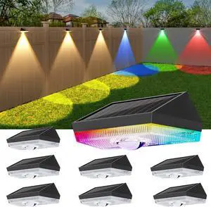 Ellasay Solar Fence Lights Outdoor: 10 Lighting Modes with RGB Solar Powered Deck Light - Waterproof IP65 - Led Lens Wall Decor for Garden Patio Backyard Porch 8 Pack