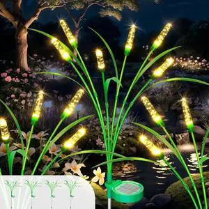 4 Packs Reeds Solar Garden Light, 30 Inch Garden Solar Light with 24 Bulbs, Intelligent Light Control System, IP65 Waterproof, Outdoor Solar Light for Decorating Yard, Pathway(Warm Color)