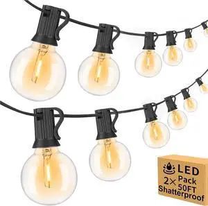 100ft Outdoor String Lights Waterproof/Connectable/Dimmable with 52 LED Shatterproof Bulbs,2-Pack 50ft UL Listed Globe G40 String Lights Outside Lighting for Patio Backyard Cafe Party Wedding Garden