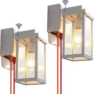 Dusk to Dawn Porch Lights with GFCI Outlets Waterproof Outdoor Wall Lights Exterior Lighting Fixtures Modern Outside Lights Wall Mount for House Patio Garage,White,11.8''H, 2 PC