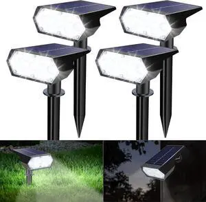 Solar Spot Light Outdoor, 49 LED Lights for Outside, 2 Modes Solar Powered Spotlights, Waterproof Pathway Light for Garden Yard Walkway Driveway Landscape Decorations (4 Pack-Cool White)