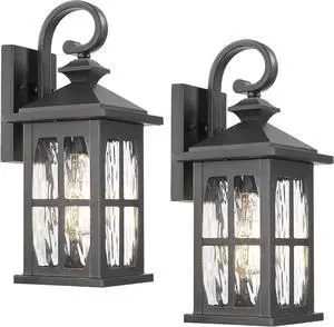Darkaway Outdoor Light Fixtures Wall Mount, 2pcs Outside Wall Lights Exterior Lighting Fixture with Water Ripple Glass Outdoor Wall Sconce for House Porch Hallway Garage Front Door