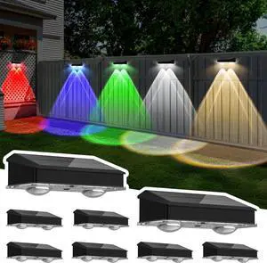 Solar Fence Lights Outdoor 8 Pack, Warm White & Cool White & 6 Colored+RGB Color Changing, High Brightness LED Spot Lens Deck Lights Dusk to Dawn for Backyard Stair Railing Patio Wall, IP65 Waterproof