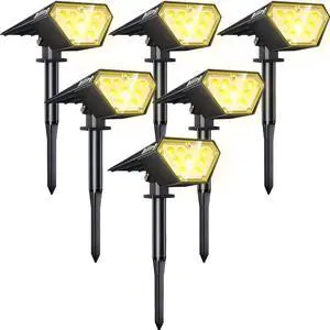 Biling Solar Spot Lights Outdoor, Bright 700 Lumen IP67 Waterproof Adjustable House Lights for Patio Pathway Yard Garden Driveway Tree - Warm White (6 Pack)