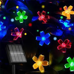 Solar Flower String Lights Outdoor, 100 LED Waterproof Decorative Lights for Outside, Solar Powered for Yard, Lawn, Fence, Garden, Christmas Tree (Multi-Colored)