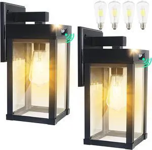 2 Pack Solar Wall Lights Outdoor Waterproof with 3 Lighting Modes & Motion Sensor, Dusk to Dawn Exterior Porch Light fixtures, Solar Wall Lantern Fixture for Garage Porch Yard Front Door