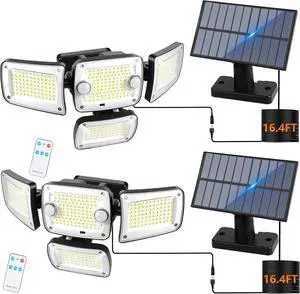 Solar Outdoor Lights, 3000LM 4 Heads LED Floodlights, Remote Control Solar Motion Dual Sensors Security Lights, IP65 Waterproof Wall Lights for House, Patio, Fence, Garden, Yard, Garage