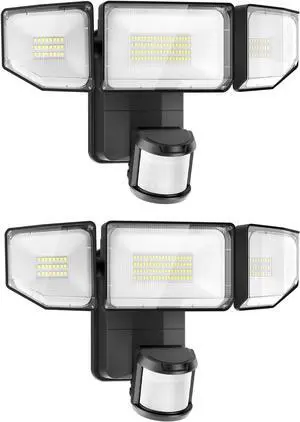 Olafus Battery Operated LED Flood Light Outdoor, 2000LM 6500K Motion Sensor Security Lights, IP65 Waterproof, Battery Powered Motion Detector Outdoor Light for Yard Garage - 2 Pack