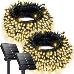 OZS 2PK 240LED 95FT Solar String Lights Outdoor Waterproof | Solar Christmas Tree Lights with 8 Lighting Modes Solar Light Outdoor for Xmas Party Garden Tree Christmas Decorations (Warm White)