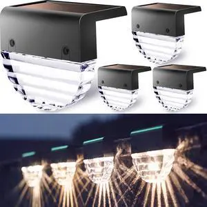 TIJNN Solar Deck Lights Outdoor, Fence Lights Waterproof Led Lights for Outdoor Stairs, Step, Yard,Patio Decor Illumination - 4 Pack