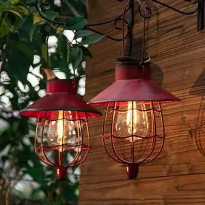 YAKii 2 Pack Solar Lantern Hanging Waterproof Outdoor Metal Solar Lamp with Warm White Light Decorate for Yard Garden Pathway Patio Porch Decor (Red) YAKii 2 Pack Solar Lantern Hanging Waterproof Outdoor Metal Solar Lamp with Warm White Light Decorate for Yard Garden Pathway Patio Porch Decor (Red)