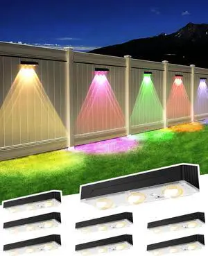 Solar Fence Lights Outdoor, 2025 Upgraded Solar Fence Lights Have 3 x 70 Lumen Reflector Lenses and 12 RGB Patterns, IP65 Waterproof Auto On/Off for Backyard, Deck, Steps, Fence (8 Pack)