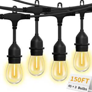 Outdoor String Lights,150FT String Lights for Outside with 45+3 Shatterproof S14 LED Bulbs,Outdoor Lights for Backyard,Market,Bistro,2700K WarmWhite (3-Pack)