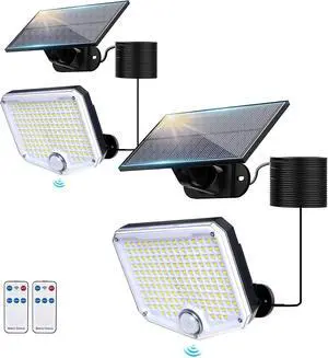 153 LED Solar Wall Lights, 180°Beam Angle Solar Security Lights Outdoor, Solar Powered Motion Sensor Lights Outside with Remote, Waterproof Flood Light for Porch, Patio,Yard,Garage,2 Pack