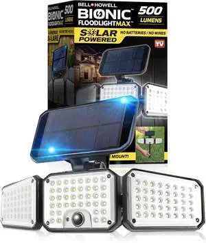 Bell+Howell Bionic Flood Light AS SEEN ON TV, 500 Lumen Deluxe Version Bionic Floodlight, LED Solar Flood Lights Outdoor Motion Sensor Waterproof Solar Security Lights with 360° 3 Panel Design Bell+Howell Bionic Flood Light AS SEEN ON TV, 500 Lumen Deluxe Version Bionic Floodlight, LED Solar Flood Lights Outdoor Motion Sensor Waterproof Solar Security Lights with 360° 3 Panel Design