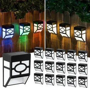 SOLPEX 16 Pack Solar Deck Lights Outdoor, Solar Fence Lights2 Modes Christmas Garden Decoration Lights,RBG/Warm White LED Decorative Lighting for GardenYardPostPath&Driveway