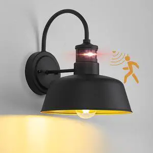 10" Motion Sensor Outdoor Light Fixture, Dusk to Dawn Wall Light Fixtures with E26 Base Socket, IP65 Waterproof Exterior Porch Lights Outdoor for Garage, Entrance, Doorway, Entryways, HS2213-1