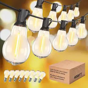 Outdoor String Lights 400FT(4x100) Patio Lights with 208 (8 Spare) Shatterproof Bulbs, String Lights for Outside Waterproof Hanging for Party,Wedding,Yard, Porch, Bistro, 2200K, Black Cord