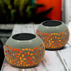 Solar Table Lanterns Outdoor Waterproof-2PACK Dancing Flickering Flame Solar Lights,White Metal Desktop Decorative Lamps for Gifts for Women Mom Desk Patio Garden Yard Decor