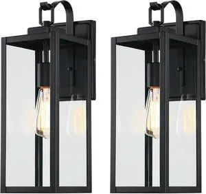 Pia Ricco Large Size Outdoor Wall Lights, 2 Pack 18 Inch Matte Black Exterior Light Fixture with Clear Glass Shade, Waterproof Front Porch Lighting, Modern Sconce Lantern for House, Garage, ETL Listed