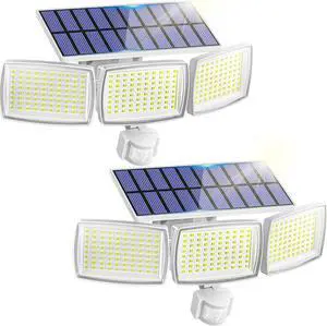 Solar Lights Outdoor 240 LED 3000mAh Motion Sensor Flood Lights IP65 Waterproof Security Lights for Outside 270° Wide Angle Wall Lights White 2Pack
