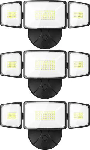 Onforu 3 Packs 60W Flood Lights Outdoor, 6000LM Brightness Security Lights,Switch Controlled, IP65 Waterproof, 6500K Exterior LED Flood Light with 3 Adjustable Heads for Yard Home