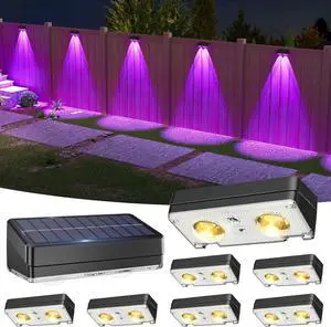 VOLISUN Solar Fence Lights 8 Pack, Warm White, Cool White and RGB Color Glow LED Solar Lights, IP65 Waterproof Fence Solar Lights Outdoor for Patio, Backyard, Railing, Deck, Fence and WallBlack