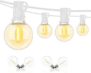 Abeja 50FT G40 LED Globe String Lights, Outdoor Patio String Lights with 50+2 Dimmable Shatterproof Bulbs, Backyard Outdoor Hanging Lights, Bistro Waterproof for Balcony Party Wedding, White Wire