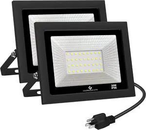 GLORIOUS-LITE LED Flood Lights Outdoor, 100W 10000LM Outside LED Work Light with Plug, 6000K Daylight White, IP66 Waterproof Portable Spot Security Lights for Garage, Yard, Garden, Playground(2 Pack)