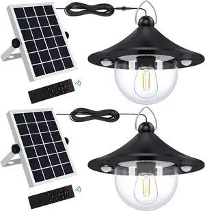 Solar Barn Lights Indoor Outdoor Shed Light Solar Powered with Remote & Motion Sensor, Waterproof Solar Hanging Pendant Lamp for Porch, Inside Home, Farmhouse, Gazebo, Chicken Coop, Daytime Available
