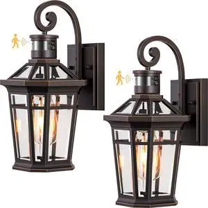 2 Pack Motion Sensor Outdoor Porch Lights Wall Mount, Oil Rubbed Bronze Outside Garage Lights Wall Lantern, Dusk to Dawn Exterior Lighting Fixtures, Anti-Rust Outside Sconce Light for Patio