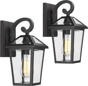 Outdoor Light Fixtures Wall Mount, Waterproof Exterior Wall Lanterns with Glass, Outside Wall Sconces, Front Porch Lights for House Garage Doorway Patio (Small, 2Pack)