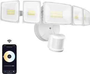 Onforu 5 Heads 65W Smart LED Security Lights Motion Sensor Outdoor, 340° Illumination WiFi Alexa Flood Light 5500LM APP Control, 2500K-6500K Exterior Motion Detector, IP65 Wall Light for Yard, White