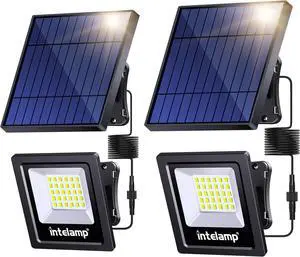 intelamp 4400mAh Solar Flood Lights, 2 Pack Outdoor Solar Security Light Dusk to Dawn Auto On/Off IP65 Waterproof Solar Powered Lights for Porch, Balcony, Yard, Garage, Barn, Garden