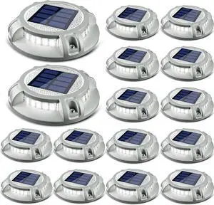 SIEDiNLAR Solar Driveway Lights Outdoor 4 Modes 40 LEDs Deck Driveway Markers Marine Dock Light Waterproof for Walkway Ground Pathway Step Garden Yard, White/Warm Dynamic Lighting (16 Pack)