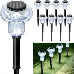 Solar Lights Outdoor 8 Pack Solar Pathway Lights Outdoor 6000K Cold White LED Waterproof Mushroom Lighting Stake for Outside, Yard, Garden, Path, Lawn, Driveway, Patio, Landscape Decorations