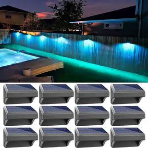 Aulanto 12 Pack Solar Fence Lights, IP65 Waterproof Outdoor Lights with Warm White and RGB Color Modes for Backyard, Garden, Wall, Deck, Stairs