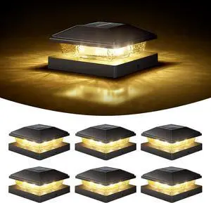VOLISUN 4x4 Solar Fence - Post Cap Lights 6pack Outdoor Waterproof, Black Deck Post Cap Light with Warm White,for 4x4 Wooden/4x4 Vinyl